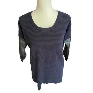 LA FEE VERTE Womens Pullover Scoop Neck Sweater Leather 3/4 Sleeve Size S Black